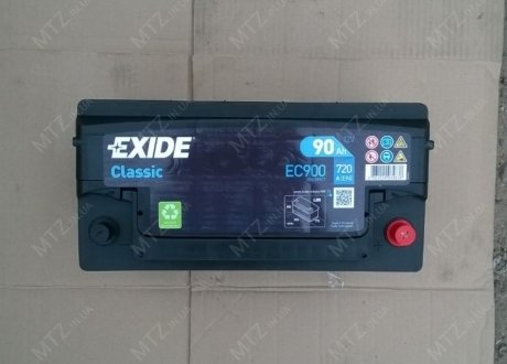 Акумулятор 90Ah-12v CLASSIC(353х175х190),R,EN720 Exide EC900 (фото 1)