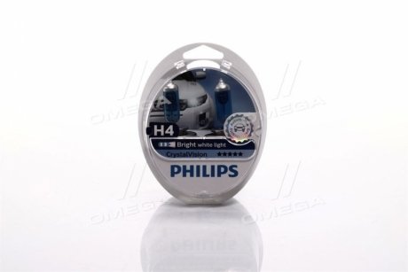 Лампа розжарювання H4 12V 60/55W P43t-38 Cristal Vision + 2x W5W 4300K Philips 12342CVS2 (фото 1)