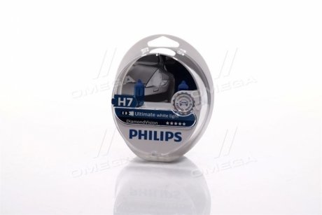 Лампа накаливания H7 12V 55W PX26d Diamond Vision 5000K Philips 12972DVS2 (фото 1)