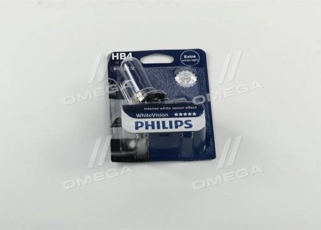 Лампа розжарювання HВ4 WhiteVision 12V 55W P22d (+60) (4300K) 1шт. blister (Philips) 9006WHVB1 (фото 1)