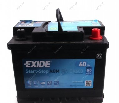 Акумулятор 60Ah-12v AGM (242х175х190),R,EN680 Exide EK600 (фото 1)