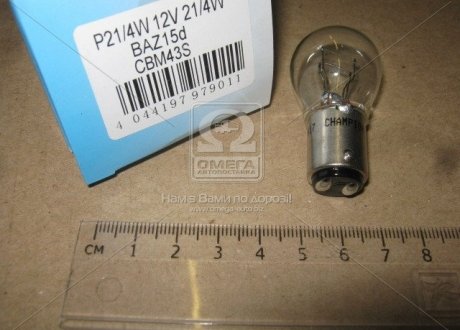 Лампа накаливания P21/4W 12V 21/4W BAZ15d (Champion) CBM43S (фото 1)