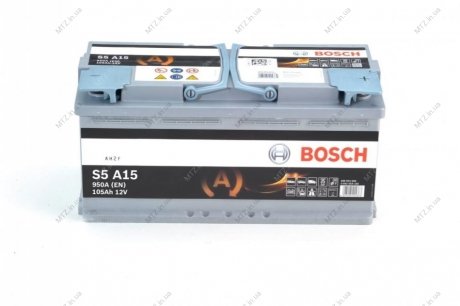 Аккумулятор 105Ah-12v AGM (S5A15) (394х175х190), R, EN 950 BOSCH 0092S5A150 (фото 1)