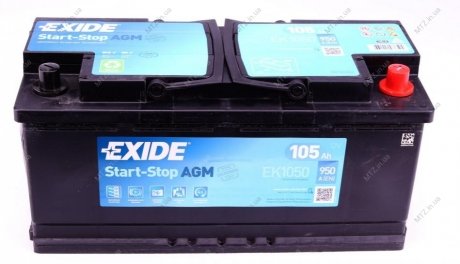 Аккумулятор 105Ah-12v AGM (392х175х190),R,EN950 Exide EK1050 (фото 1)