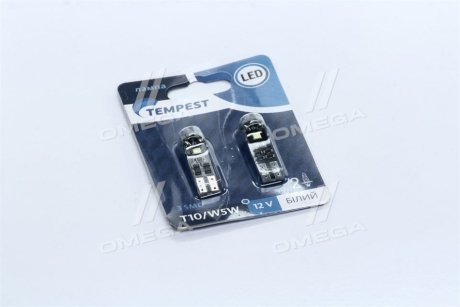 Лампа LED б/ц габарит и панель приборов T10 доп. сопр. 2SMD W5W 12V WHITE2шт. блистер <> TEMPEST TP-211T10-12V (фото 1)