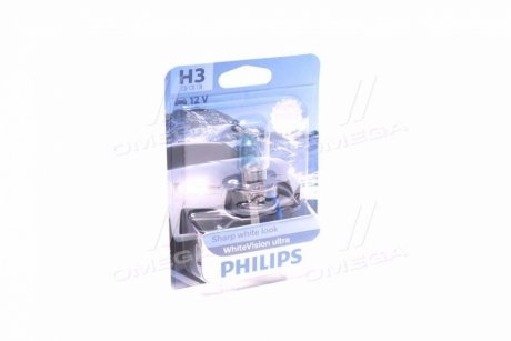 Лампа накаливания H3 WhiteVision ultra 12V 55W P14,5s (+60) (3900K) 1шт. blister Philips 12336WVUB1 (фото 1)