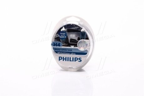 Лампа накаливания H4 12V 60/55W WhiteVision ULTRA +60 (4200K) (компл) (выр-во) Philips 12342WVUSM (фото 1)