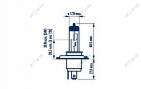 Лампа накаливания H4 12V 60/55W P43t STANDARD blister 1шт (выр-во) NARVA 48881B1 (фото 1)