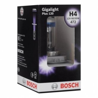 Лампа розжарювання H4 12V 60/55W P43t GigaLight +120 (blister 1шт) (вир-во) BOSCH 1 987 301 160 (фото 1)