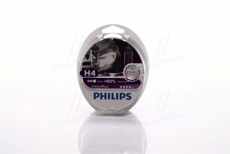 Лампа накаливания H4VisionPlus12V 60/55W P43t-38 (выр-во) Philips 12342VPS2 (фото 1)