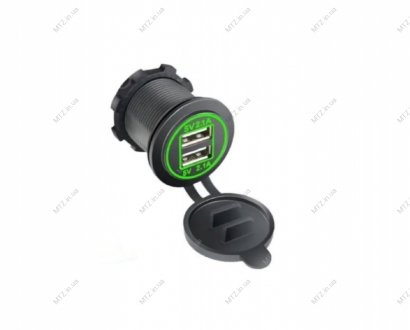 Гніздо прикурювача 2 USB з круговим підсвічуванням колір підсвічування зелений Китай GPK7Green (фото 1)